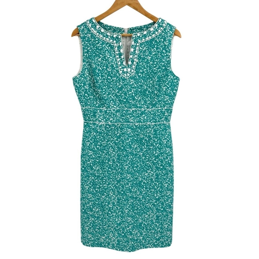 Tahari Womens Size 8 Sheath Dress Beaded Neckline Mod Retro Coastal‎ Career